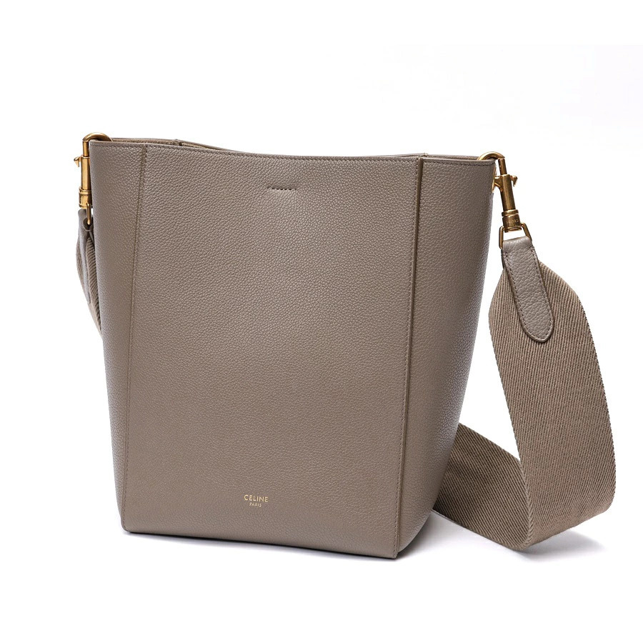 Celine Sangle Bucket Shoulder Calfskin Taupe Gray Greige Gray